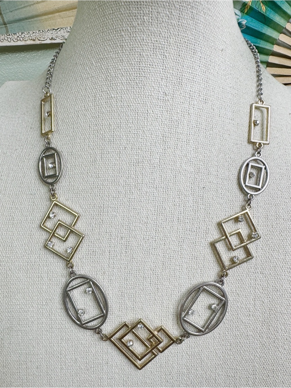 Two-Tone Geometric Pendant Necklace in Silver and Gold